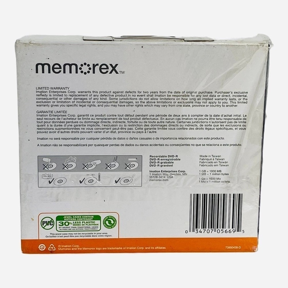 10 Pack Memorex‎ DVD+R Blank Media Discs In Jewel Cases 16x 4.7GB 120 Min - Picture 3 of 5